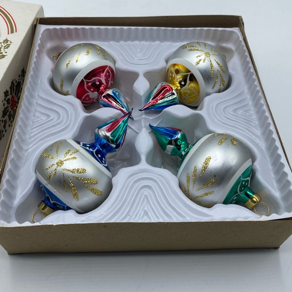 Other - Designer Bradford 4 Glass Christmas Ornaments Spinning Tops Vintage Hand Painted